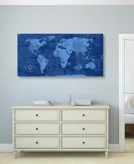 Obrazy na korku Obraz na korku rustikální mapa světa v modré barvě
