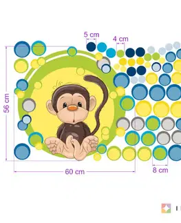 Samolepky na zeď Dětské samolepky na zeď - Puntikatá opička se jménem