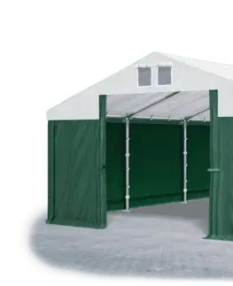 Zahrada Skladový stan 5x10x2,5m střecha PVC 560g/m2 boky PVC 500g/m2 konstrukce ZIMA PLUS Zelená Bílá Zelená