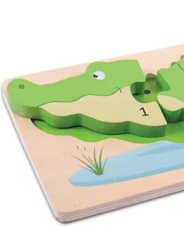 Dřevěné hračky Bigjigs Toys Vkládací puzzle krokodýl s čísly CROCODILE zelený