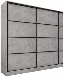 Šatní skříně Šatní skříň HARAZIA 280 bez zrcadla, se 4 šuplíky a 2 šatními tyčemi, beton