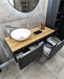 Koupelnový nábytek MEREO Mailo, koupelnová skříňka s keramickým umyvadlem 61 cm, antracit, chrom madlo CN530