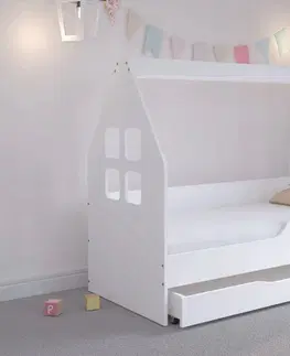 Dětské postele Okouzlující dětská postel su šuplíkem 140 x 70 cm bílé barvy ve tvaru domečku