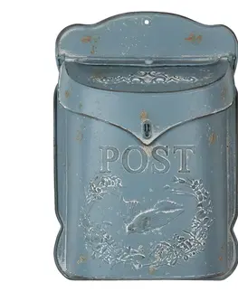 Poštovní schránky Modrá retro poštovní schránka s ptáčkem - 26*8*39 cm Clayre & Eef 6Y4239