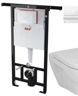 WC sedátka ALCADRAIN Jádromodul předstěnový instalační systém s bílým tlačítkem M1710 + WC JIKA LYRA PLUS + SEDÁTKO DURAPLAST AM102/1120 M1710 LY6