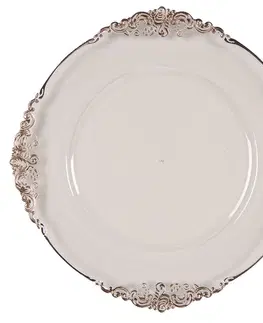 Talíře Transparentní servírovací talíř s měděným okrajem a zdobením - Ø 35*2 cm Clayre & Eef 65239KO