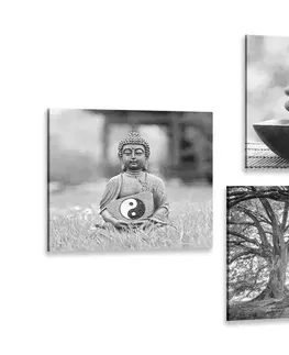 Sestavy obrazů Set obrazů v černobílém stylu Feng Shui