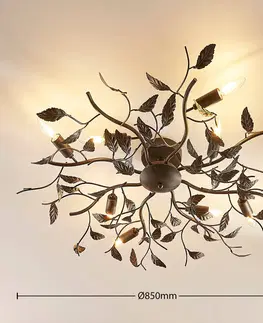 Stropní svítidla Lindby Stropní lampa Yos v dekoru listů, 8bodová, černá