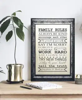 Cedulky do bytu Obraz na zeď - Family Rules (v anglickém jazyce)