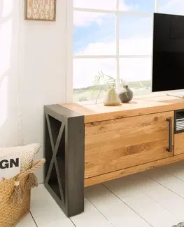Luxusní a designové televizní stolky Estila Industriální stylový TV stolek Adin z masivu 200cm