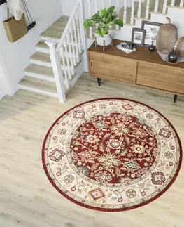 Kulaté a oválné koberce Kulatý vintage koberec červeno béžový Šírka: 170 cm
