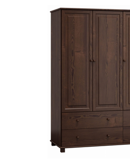Šatní skříně Skříň 3D BHAGIRA 7, šíře 133 cm, masiv borovice, moření: ořech