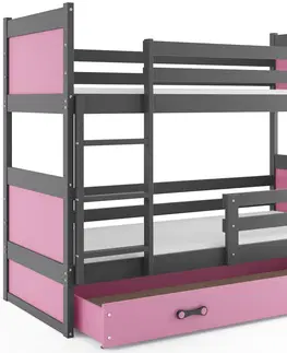 Postele BMS Dětská patrová postel RICO | šedá 90 x 200 cm Barva: Růžová