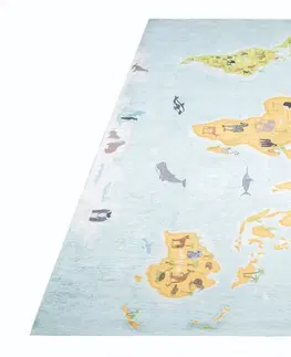 Dětské koberce Dětský koberec s mapou světa a zvířátky Šířka: 120 cm | Délka: 170 cm