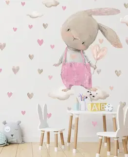 Samolepky na zeď Samolepka nad postýlku pro miminko - Zajíček v pastelové růžové