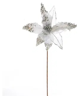 Vánoční dekorace Vánoční třpytivá květina stříbrná, 50 x 32 cm