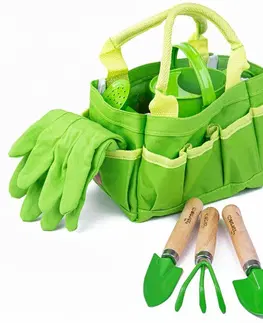 Hračky na zahradu Bigjigs Toys Zahradní set nářadí v plátěné tašce, zelená