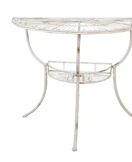 Konferenční stolky Bílý kovový zdobený nástěnný stůl Colette - 90*48*76 cm Clayre & Eef 5Y0884