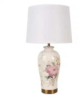Lampy Stolní lampa s keramickou nohou s květy Flanniet - Ø 30*54 cm / E27 / max 60W Clayre & Eef 6LMC0083