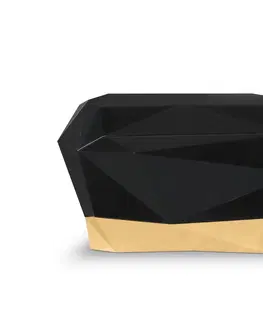 Designové a luxusní noční stolky Estila Luxusní černý noční stolek ve stylu art-deco z lakovaného masivního dřeva s pozlacenou základnou 77 cm