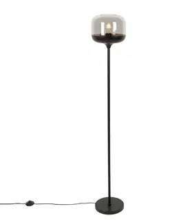 Stojaci lampy Designová stojací lampa černá se zlatem a kouřovým sklem - Kyan