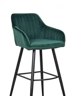 Luxusní barový nábytek Estila Moderní barová židle Vittel se sametovým smaragdovým potahem s černými kovovými nohami 102cm