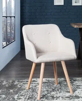 Luxusní jídelní židle Estila Designová světle šedá čalouněná židle Scandinavia s opěrkami na ruky v provedení buk