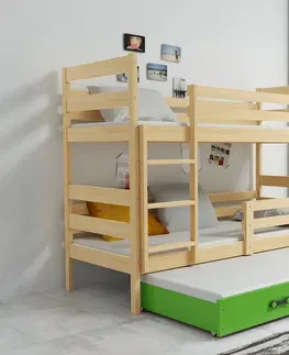 Postele BMS Dětská patrová postel s přistýlkou Eryk 3 | borovice Barva: Borovice / zelená, Rozměr: 160 x 80 cm