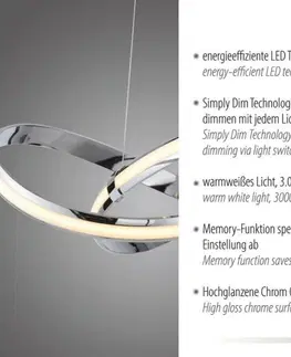 LED lustry a závěsná svítidla PAUL NEUHAUS LED závěsné svítidlo chrom stmívatelné paměťová funkce moderní SimplyDim 3000K PN 8291-17