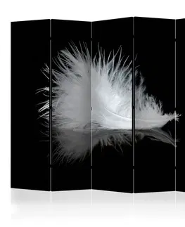 Paravány Paraván White feather Dekorhome 225x172 cm (5-dílný)