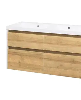Koupelnový nábytek MEREO Opto, koupelnová skříňka s umyvadlem z litého mramoru 121cm, bílá/dub Riviera CN933M