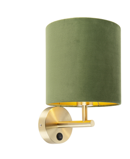 Nastenna svitidla Elegantní nástěnná lampa zlatá se zeleným sametovým odstínem - Matt