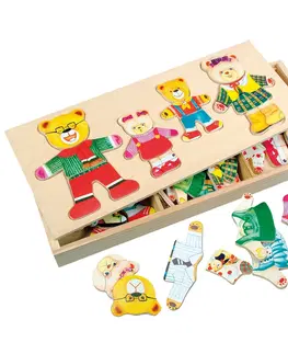 Dřevěné hračky Bino Šatní skříň - medvědí rodinka
