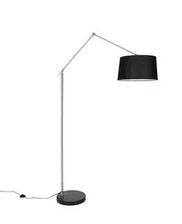 Stojaci lampy Moderní stojací lampa ocelové lněné stínidlo černé 45 cm - Editor
