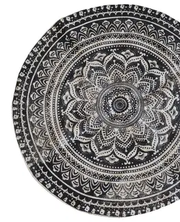 Koberce a koberečky Přírodně - černý kulatý jutový koberec s ornamentem Ornié - Ø 160 cm Chic Antique 16886-24