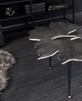 Designové a luxusní konferenční stolky Estila Art-deco stříbrný konferenční stolek Ginko se třemi černými nožičkami 75cm