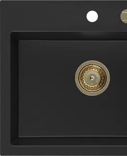 Sifony k pračkám MEXEN/S Oscar granitový dřez 580 x 490 mm, černá, zlatý sifon 6519581000-77-G