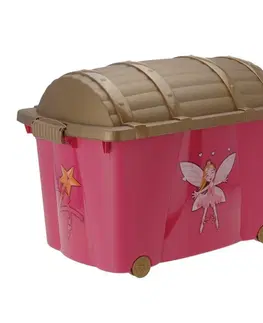 Dětský nábytek DekorStyle Pojízdná truhla na hračky s princeznou PITRU 57 l růžová