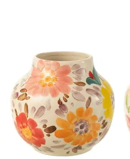 Dekorativní vázy 2ks béžová keramická váza s květy Lacy Flower - Ø22*21cm  J-Line by Jolipa 34449