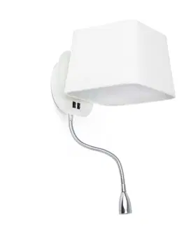Nástěnná svítidla s látkovým stínítkem FARO SWEET nástěnná lampa na čtení, bílá, se čtecí lampičkou 1L