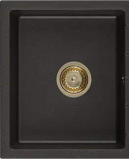 Sifony k pračkám MEXEN/S Bruno granitový dřez 1 s odkapávačem 795x495 mm, černá/zlatý metalik, + zlatý sifon 6513791010-75-G