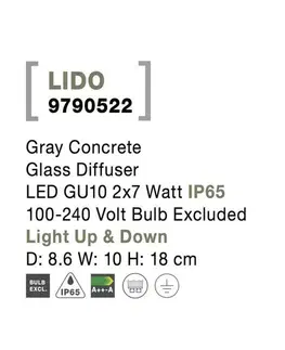 Moderní venkovní nástěnná svítidla NOVA LUCE venkovní nástěnné svítidlo LIDO šedý beton skleněný difuzor GU10 2x7W IP65 100-240V bez žárovky světlo nahoru a dolů 9790522