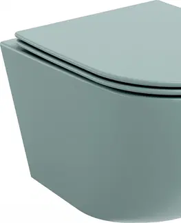 Záchody MEXEN Lena Závěsná WC mísa Rimless včetně sedátka s slow, Duroplast, světle zelená mat 30224048