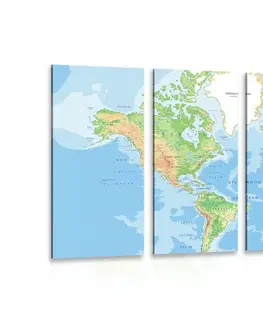 Obrazy mapy 5-dílný obraz klasická mapa světa