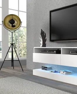 Televizní stolky Televizní stolek DUO 160 cm závěsný s panelem bílý mat