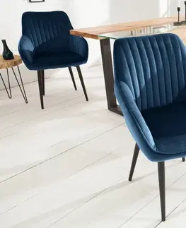 Designové a luxusní křesla do pracovny a kanceláře Estila Retro stylové křeslo Null 84cm modré s područkami
