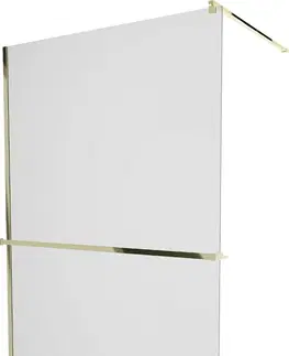 Sprchové zástěny MEXEN/S KIOTO Sprchová zástěna WALK-IN s poličkou a držákem ručníků 90 x 200 cm, matné sklo 8 mm, zlatá 800-090-121-50-30