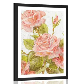 Květiny Plakát s paspartou vintage kytice růží