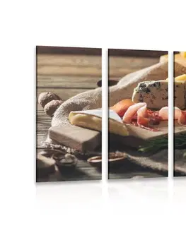 Obrazy jídla a nápoje 5-dílný obraz variace sýra na desce