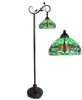 Svítidla Zelená stojací Tiffany lampa s vážkami Dragonfly  - 36*25*152 cm E27/max 1*60W Clayre & Eef 5LL-6242